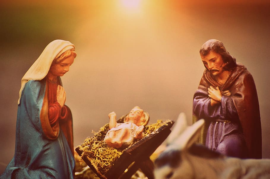 close photo of The Nativity figurine, christmas crib figures
