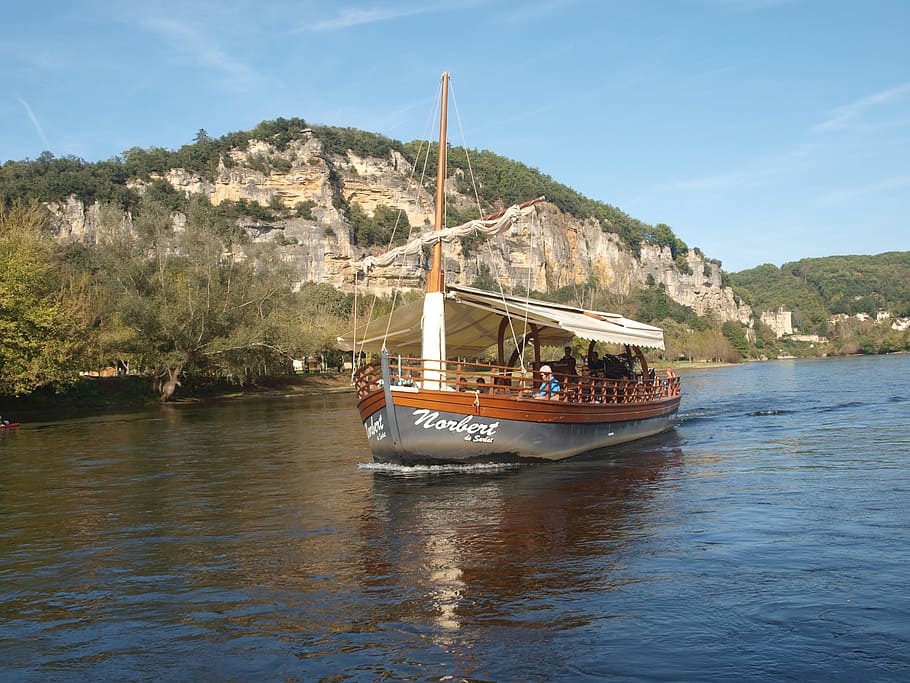 dordogne, france, gabbares, barge, boat, river, nautical vessel, HD wallpaper