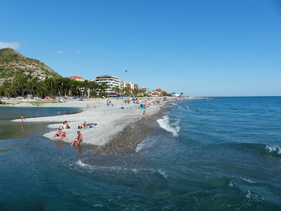ventimiglia, resort, holiday resort, swim, sea, beach, bathers, HD wallpaper
