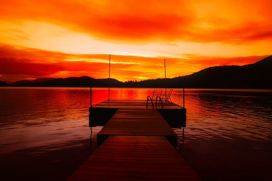 photography of fishing dock during evening, sunset, dusk, beautiful HD wallpaper