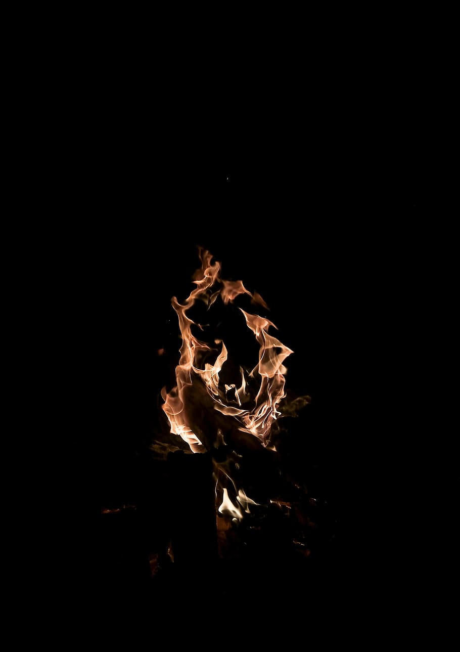 Bonfire, bonfire, flame, night, dark, black, orange, burning HD wallpaper
