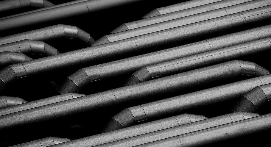 grey metal pipes, industry, system, steel, shading, pipe - tube HD wallpaper