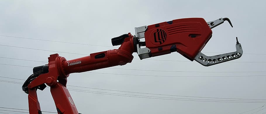 robot, machine, robotic, technology, automation, red, industry HD wallpaper