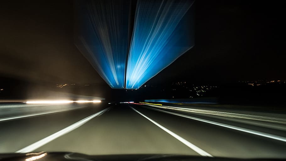 Road, Night, Stelae, Lights, Vehicle, speed, long exposition HD wallpaper