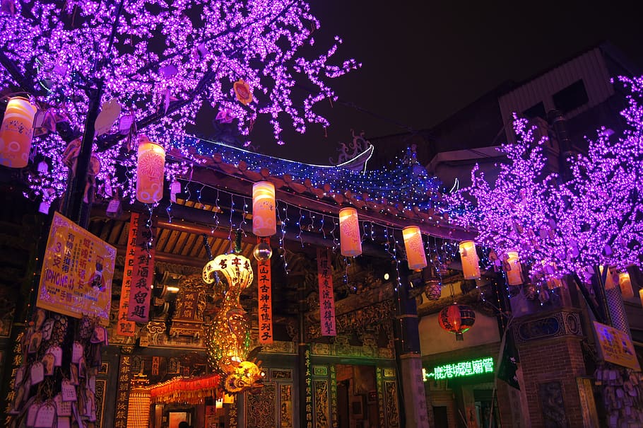 lukang, carnivals, night, illuminated, tree, plant, architecture HD wallpaper