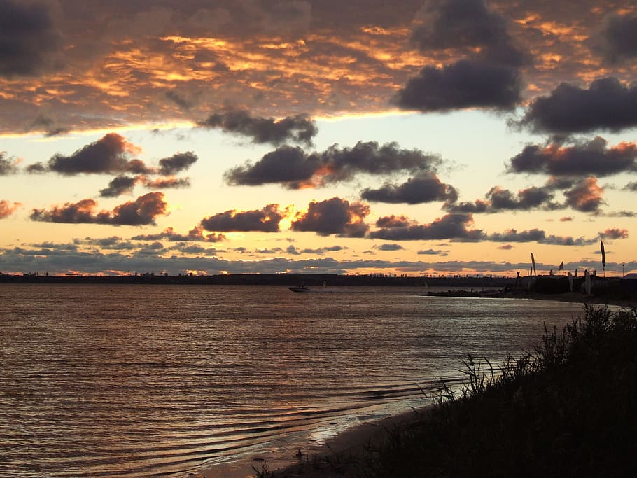 sea, water, clouds, sunset, sky, evening, light, beach, poland HD wallpaper