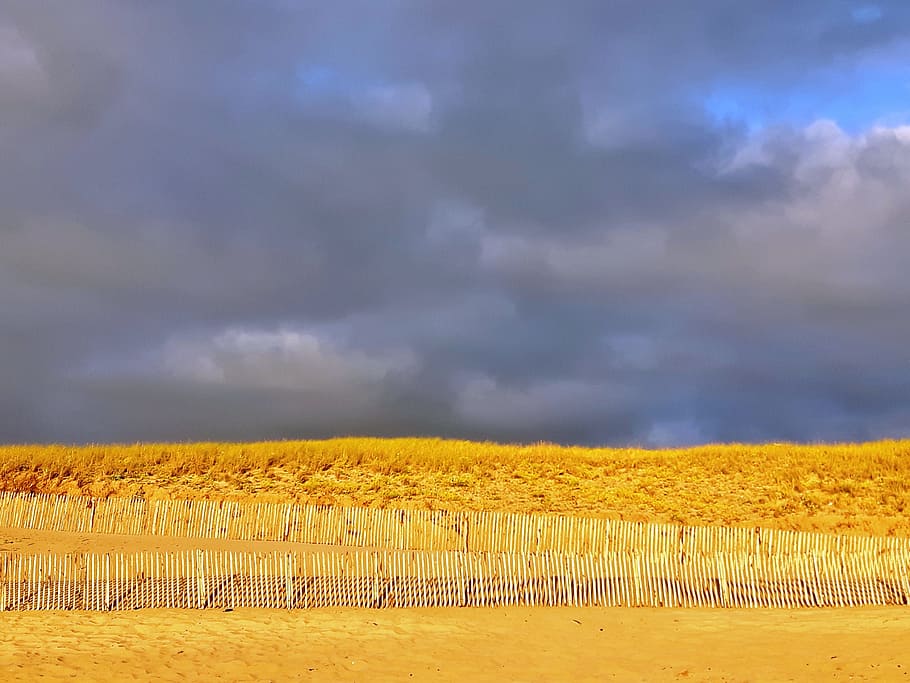 Dune, Beach, Atlantic Coast, Clouds, thunderstorm, rain, summer HD wallpaper