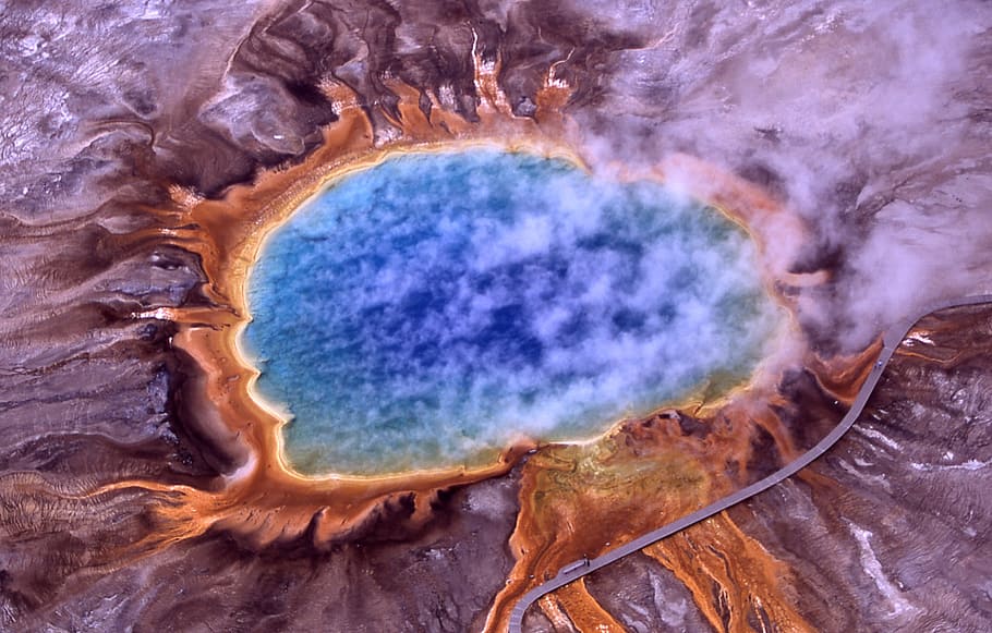 blue whole gazer, thermal spring, grand prismatic spring, yellowstone national park, HD wallpaper