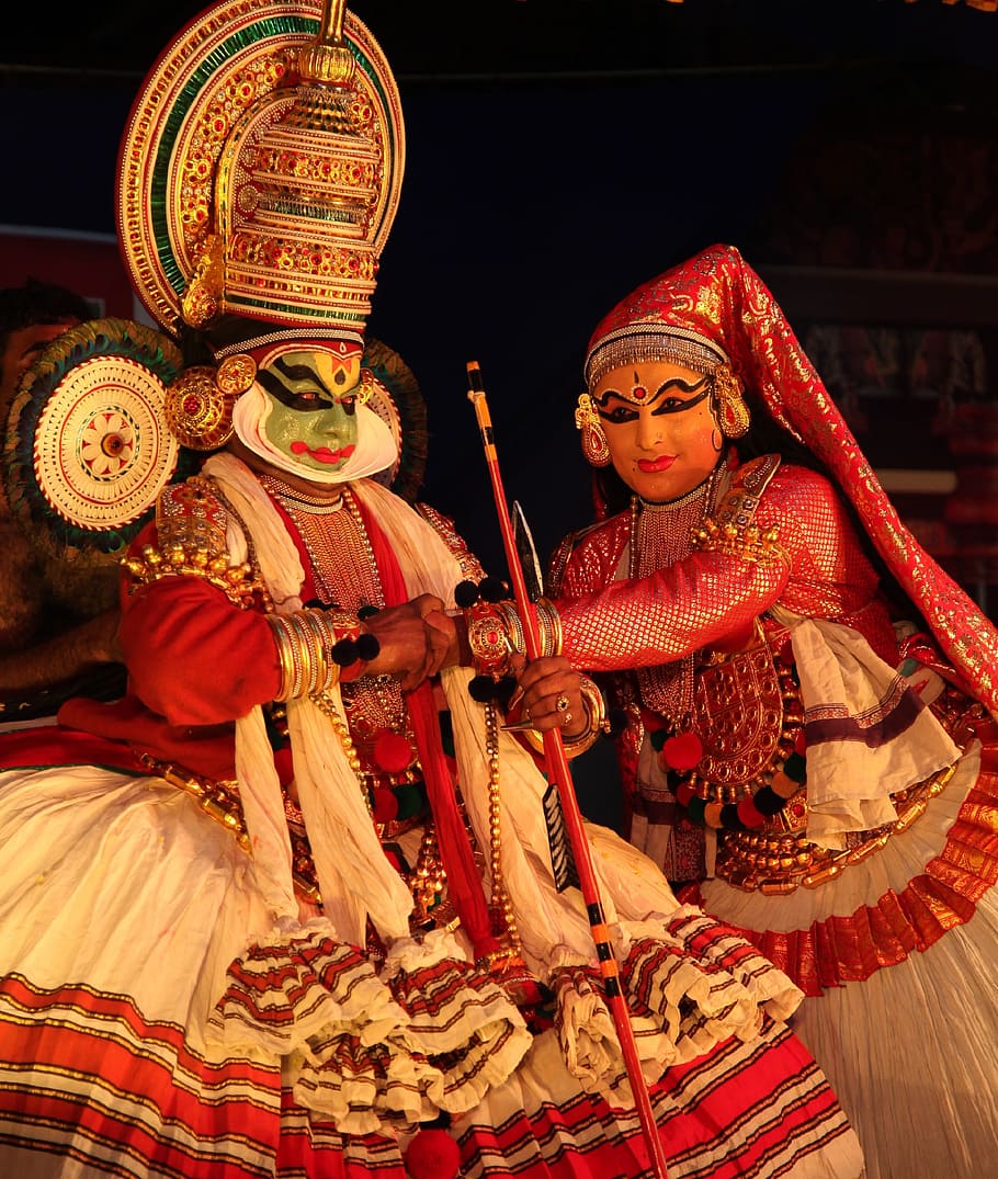 two traditional woman performing, kerala, marriage, red, wegging, HD wallpaper