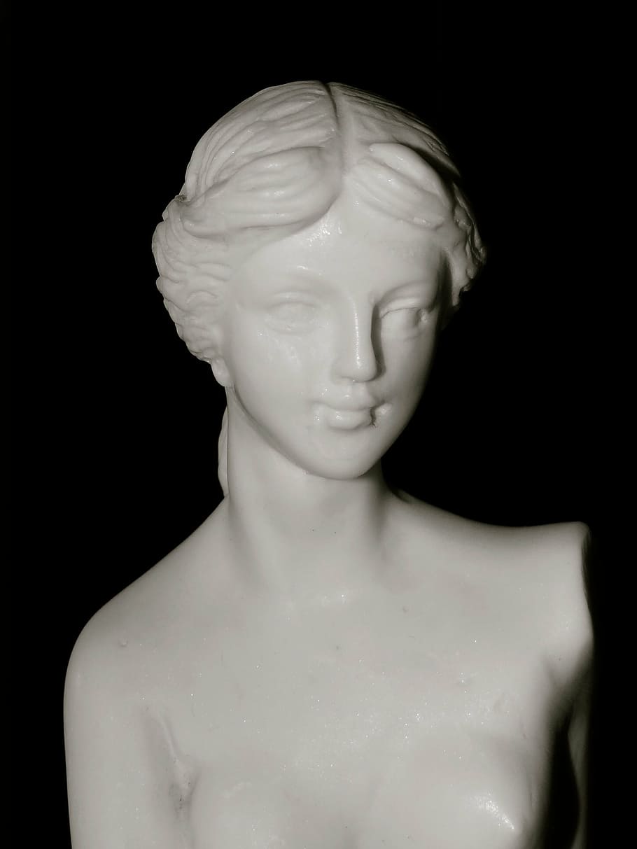 statue, marble, carrara, bust, figure, studio shot, black background, HD wallpaper