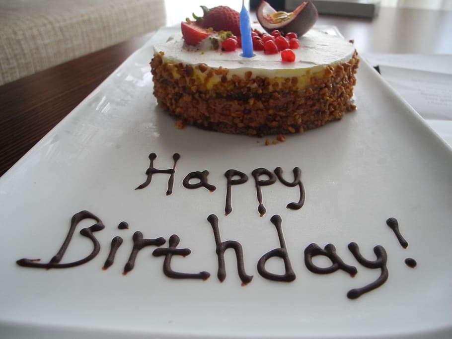plate displays happy birthday, happy birthday to you, cake, birthday cake, HD wallpaper