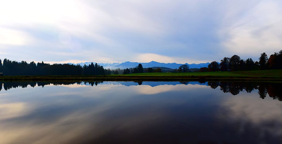 body of water during daytime, horizon, mountains, sky, clouds HD wallpaper