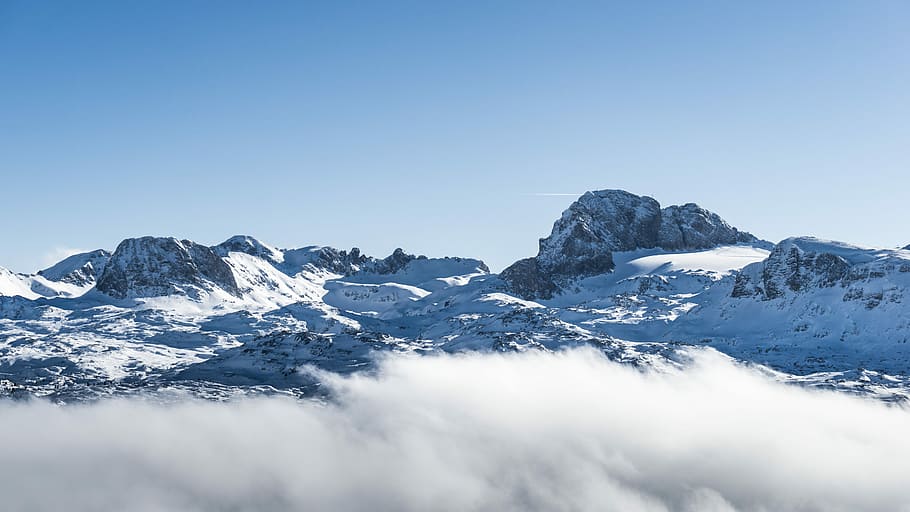 snow covered mountain at daytime, rock, cliff, cloud, cold temperature HD wallpaper