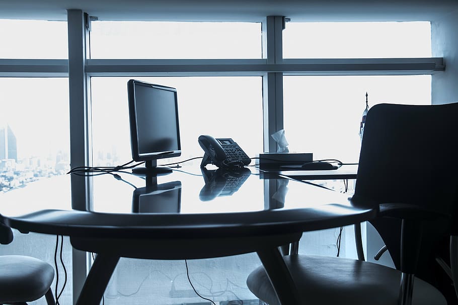 monitor on table, office, work, computer, portable, business HD wallpaper