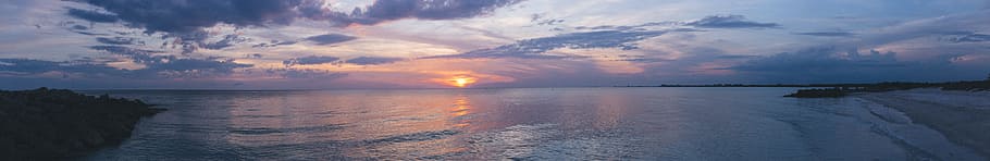 sea, dawn, landscape, nature, beach, clouds, evening, ocean, outdoors HD wallpaper