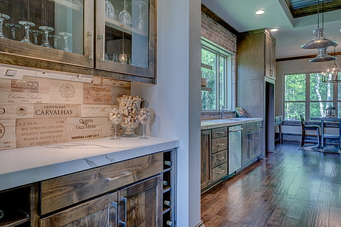 white and brown wooden sideboards, kitchen, interior, luxury HD wallpaper