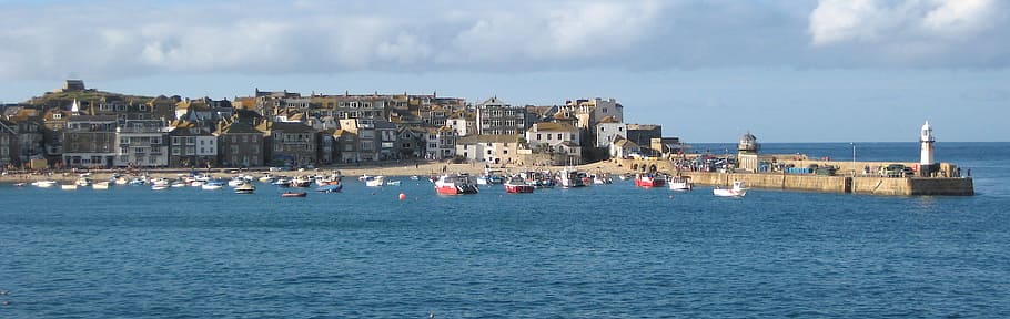 St Ives, Cornwall, Water, Light House, harbour wall, boats