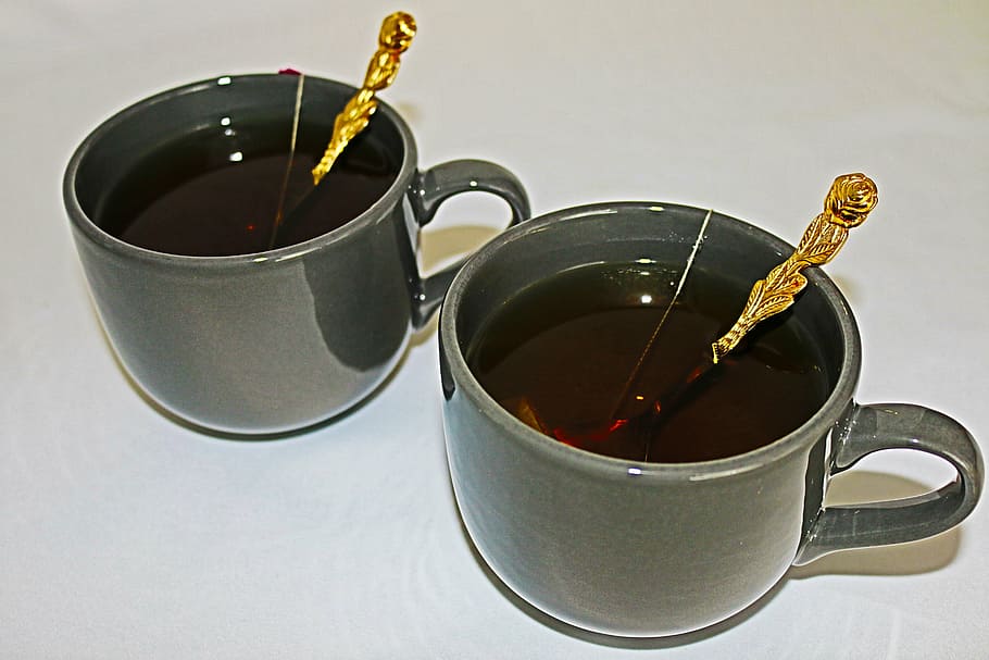 cups, breakfast, coffee spoon, green, tea, green tea, golden HD wallpaper