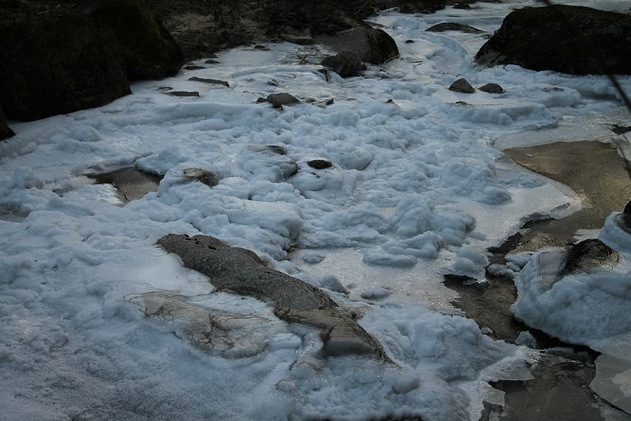 frozen, river, winter, water, ice, mood, wintry, walk, bach HD wallpaper