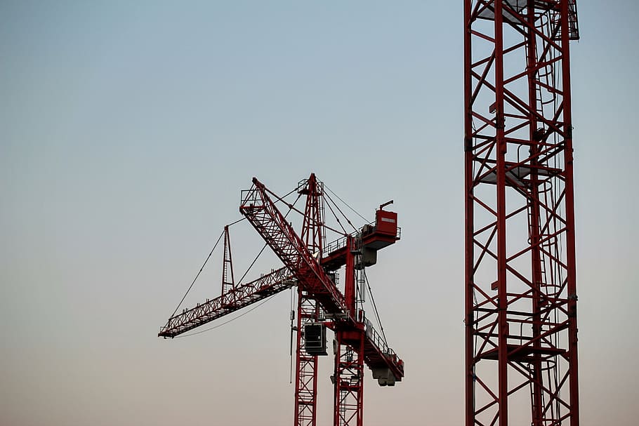 baukran, load crane, build, construction machinery, crane hooks, HD wallpaper
