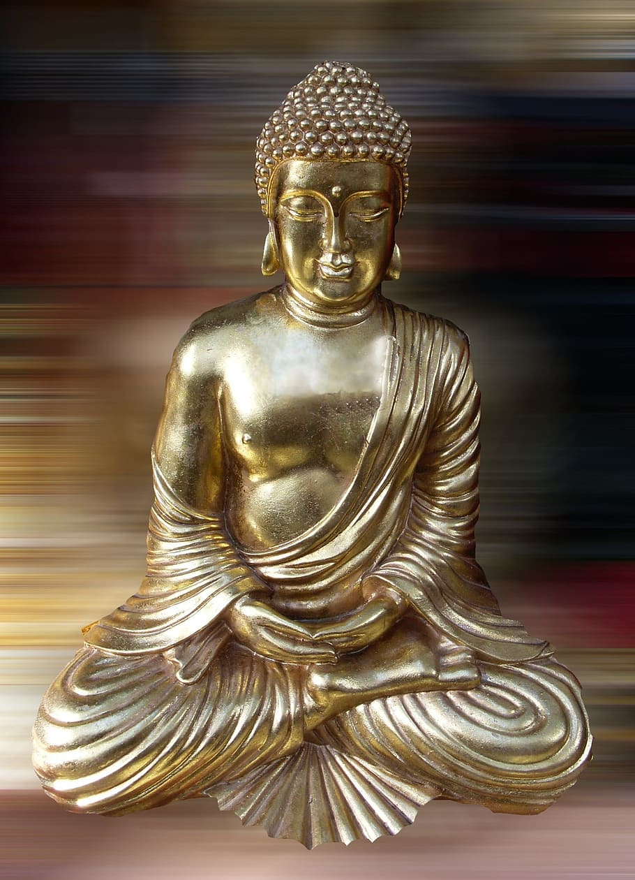 brass-colored Buddha statue in close-up photography, Buddha, Statue