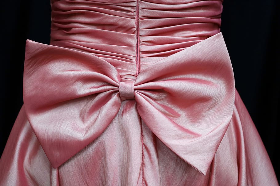 pink ruched dress with bow, knot, bodice, ruffled, ruching, ruffles, HD wallpaper