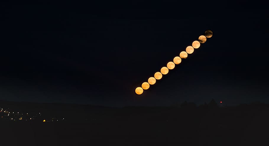 timelapse photography of orange moon at nighttime, Supermoon HD wallpaper