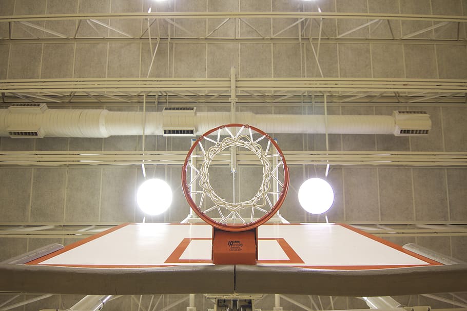white and orange basketball hhop, goal, gym, basketball - sport, HD wallpaper