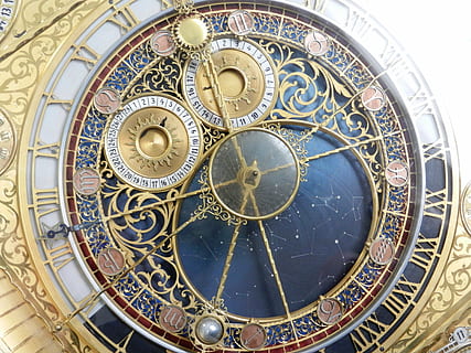gold-colored skeleton watch, clock, monument, clock shield HD wallpaper