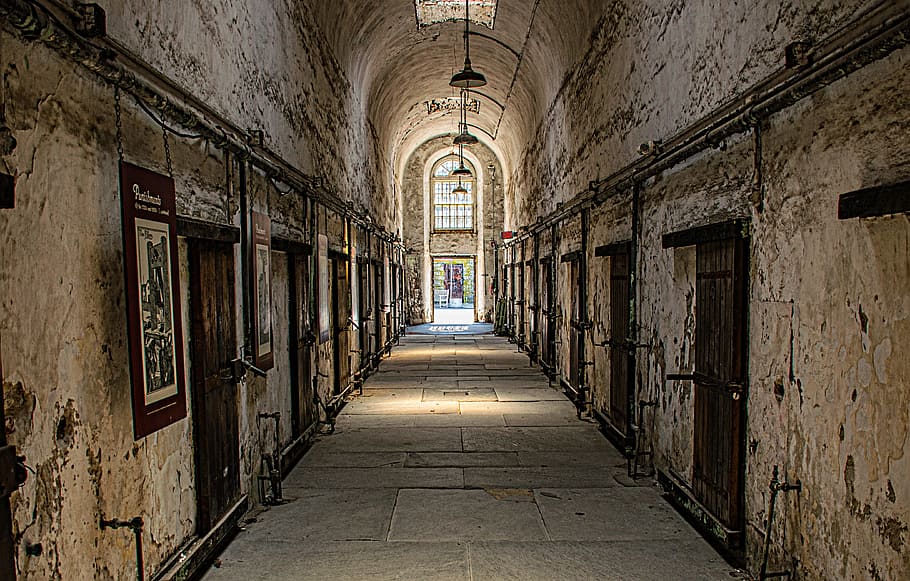 architectural photo of concrete cathedral, eastern state penitentiary