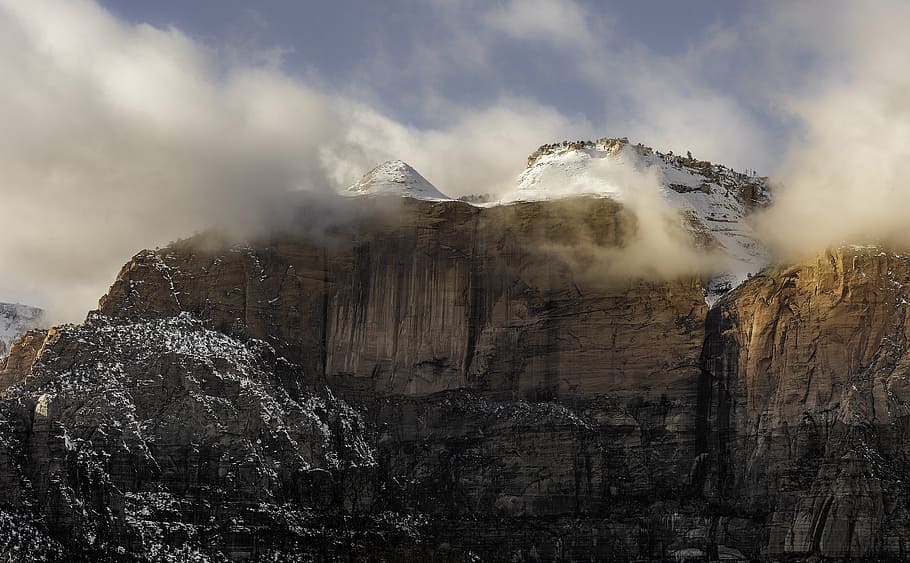 fog, landscape, mist, mountain, nature, outdoors, rocky mountain HD wallpaper