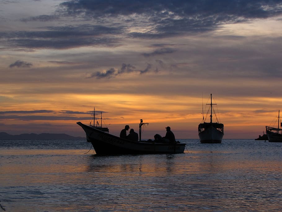 Landscape, Sunset, Clouds, Boat, Hip, silhouette, sea, nautical Vessel HD wallpaper