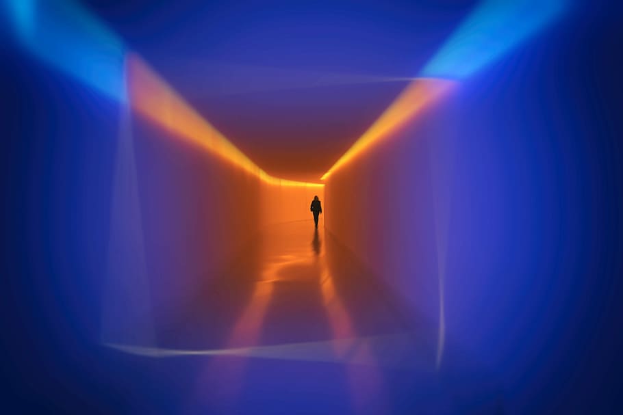 person walking on hallway, structure, light, architecture, colour HD wallpaper