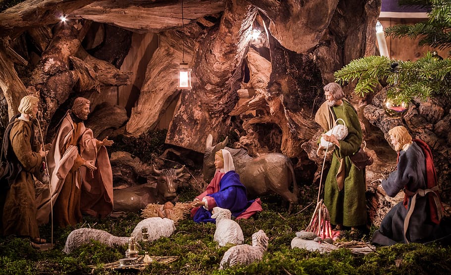 crib, christmas, nativity scene, father christmas, christmas crib figures, HD wallpaper