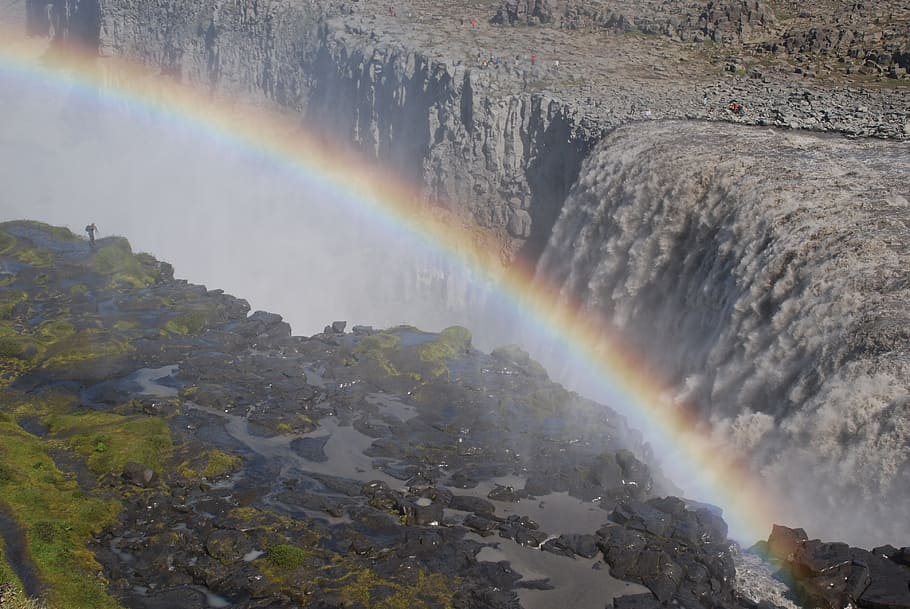 iceland, waterfall, cataract, rainbow, scenics - nature, beauty in nature HD wallpaper
