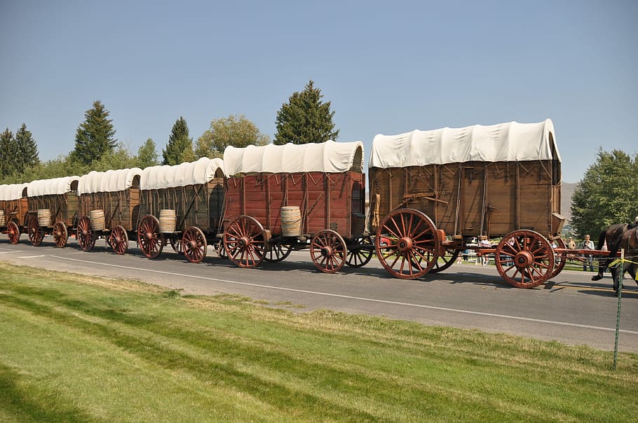 Cowboys, Western, Pioneers, waggons, wild west, convoy, abandoned, HD wallpaper