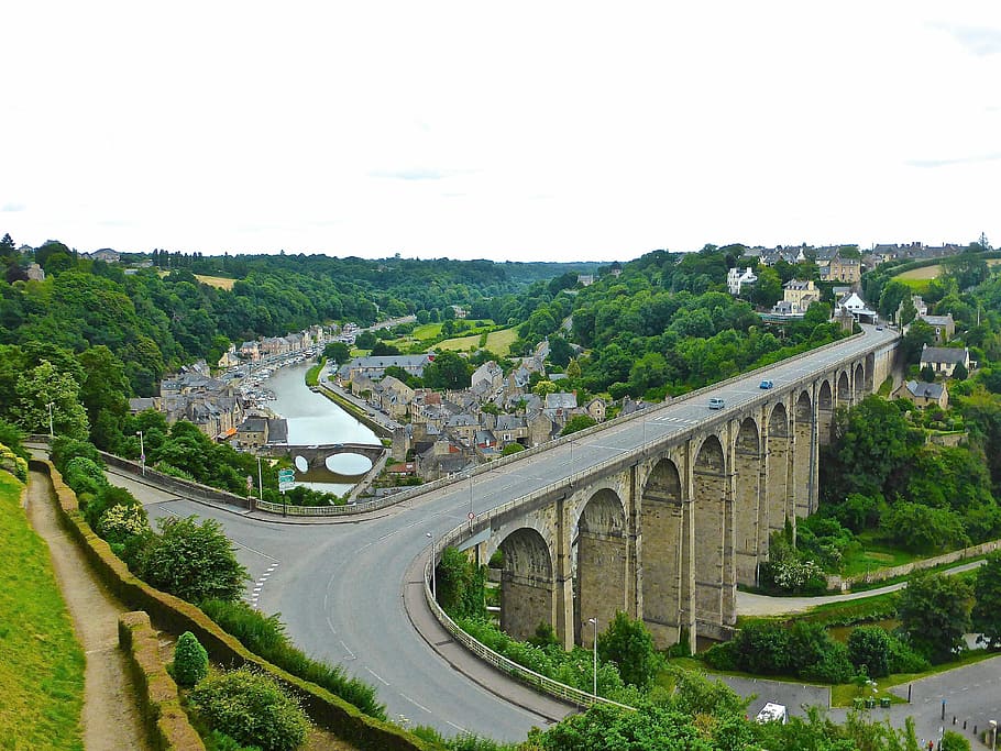 bridge, morlaix, bretague, brittany, france, panorama, aqueduct, HD wallpaper