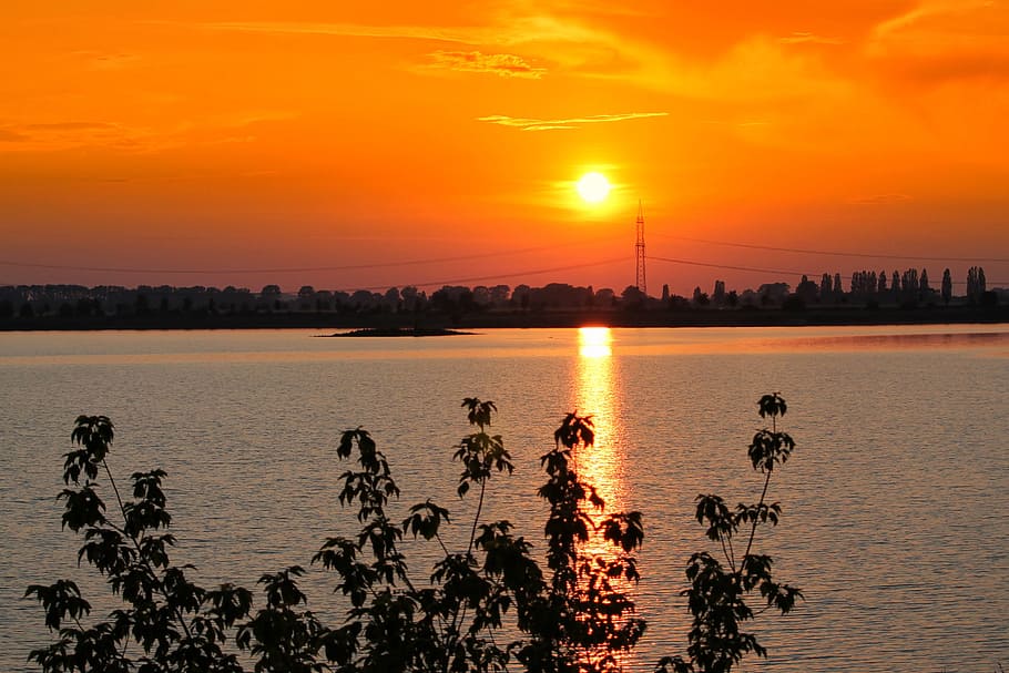 Sunset, Silhouette, abendstimmung, evening sky, back light HD wallpaper