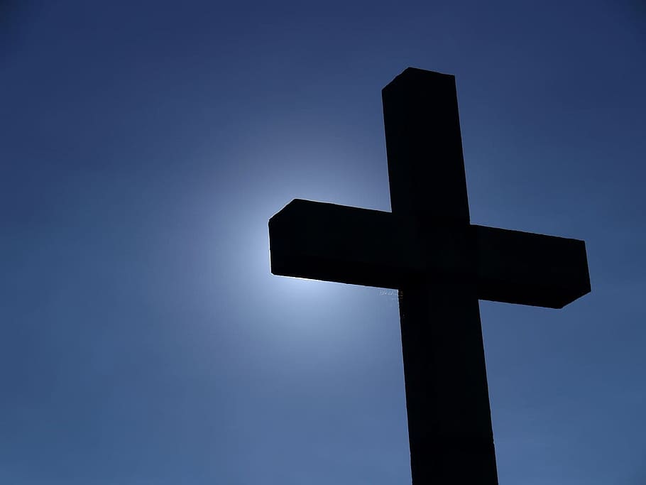 silhouette of cross, against, light, sun, sky, christian, crucifix, HD wallpaper