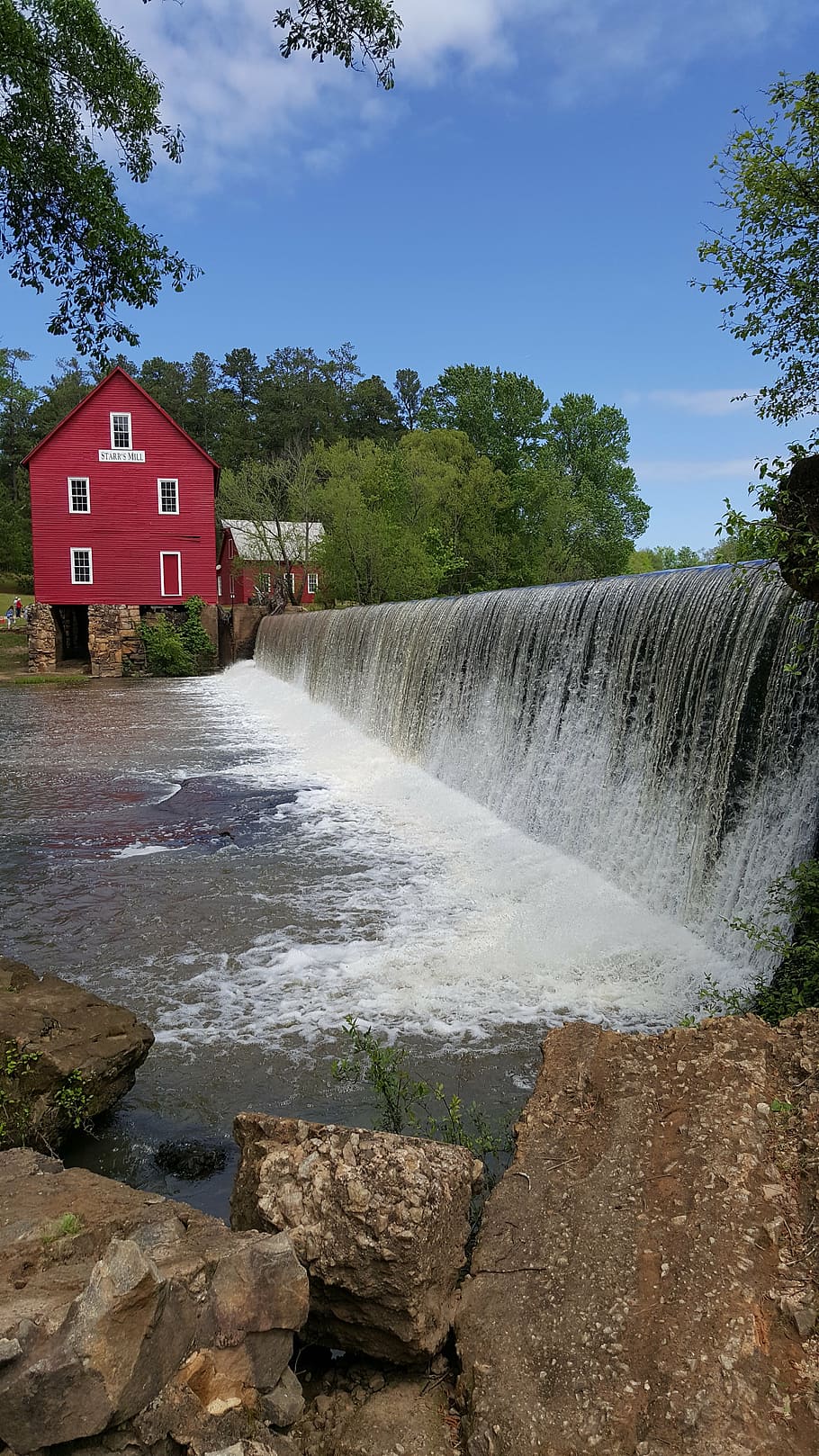 starr's mill, waterfall, georgia, nature, river, tree, built structure HD wallpaper