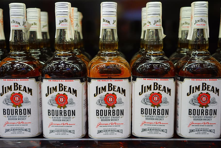 Jim Beam Bourbon labeled bottle lot, whisky, bourbon whiskey, HD wallpaper