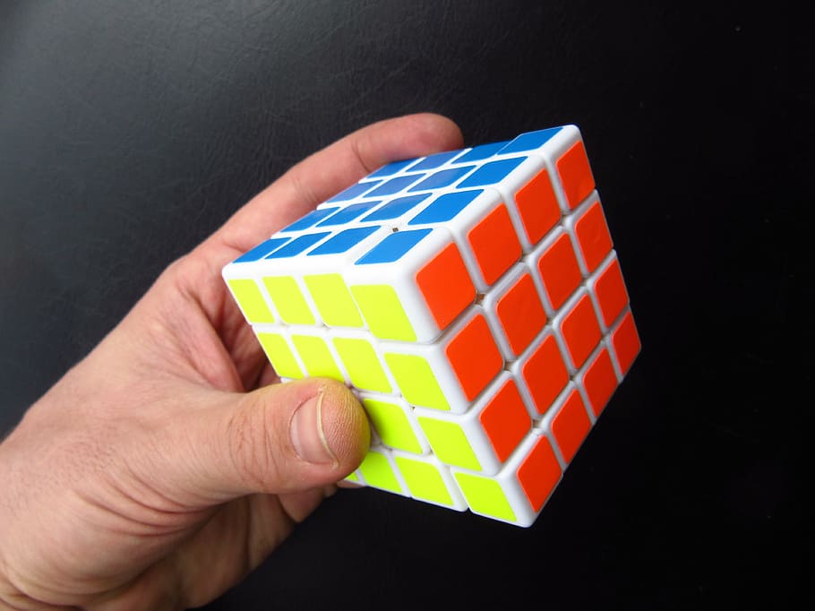 magic cube, hand, puzzle, toys, denksport, colorful, four, difficult, HD wallpaper