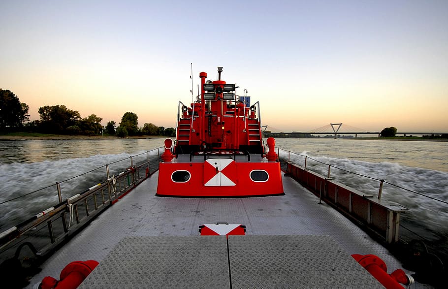 Fireboat, Düsseldorf, Rhine, Barge, flb2, shipping, rhine cruises, HD wallpaper