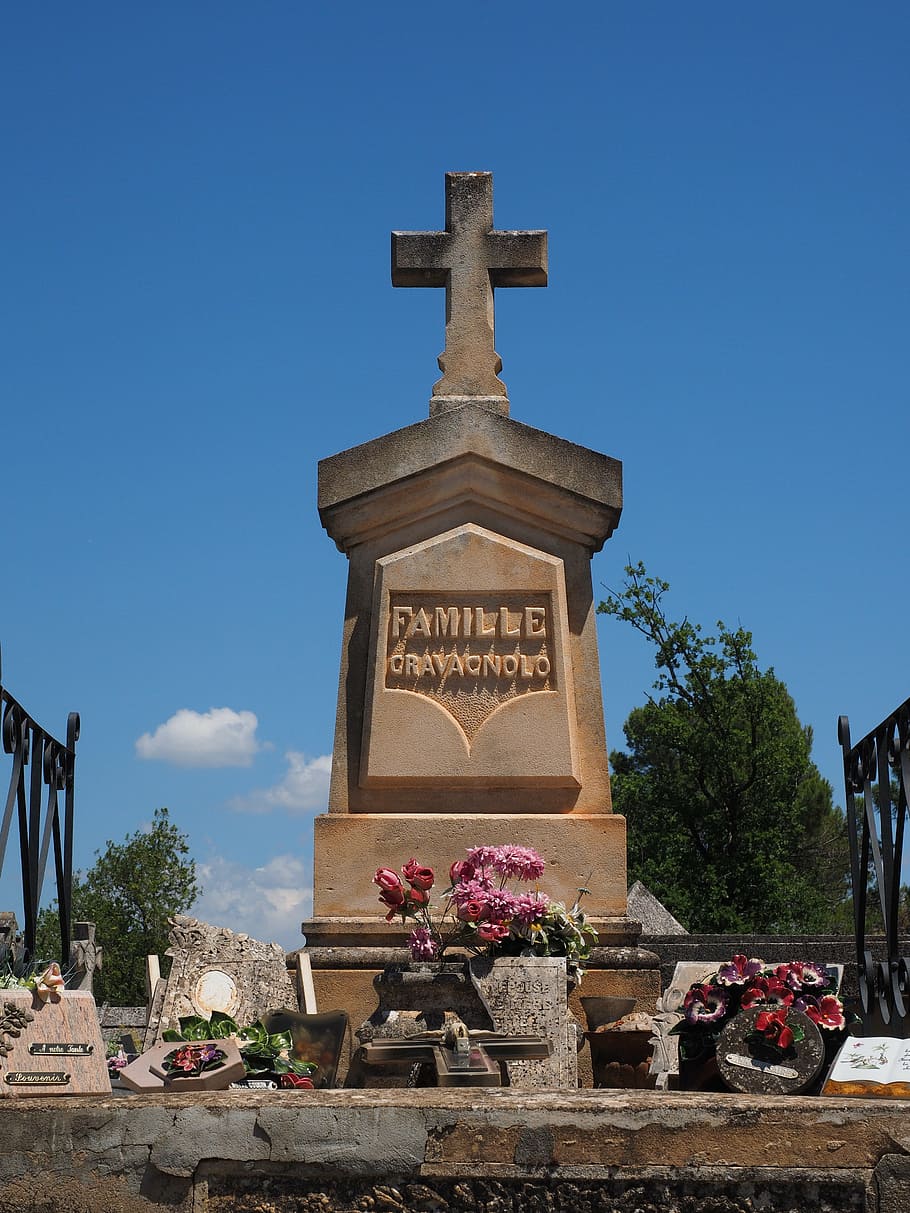 grave, cross, cemetery, graves, gravestone, old cemetery, roussillon, HD wallpaper