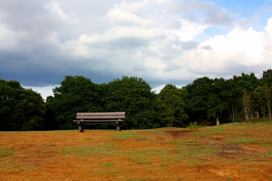 Bench, Hill, Earth, Sand, sky, sandy, clouds, nature, vies HD wallpaper