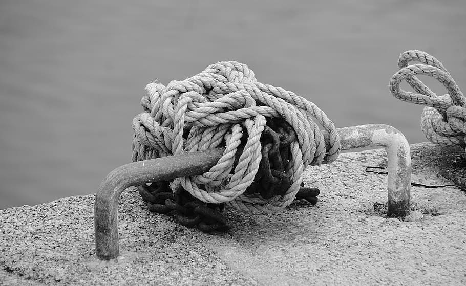 Strings, Nodes, Ropes, Sea, Fixing, stowage, black And White HD wallpaper