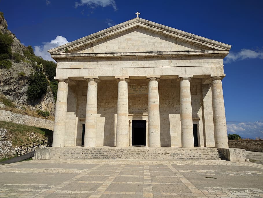 corfu, temple, church, column, architecture, monument, stone HD wallpaper