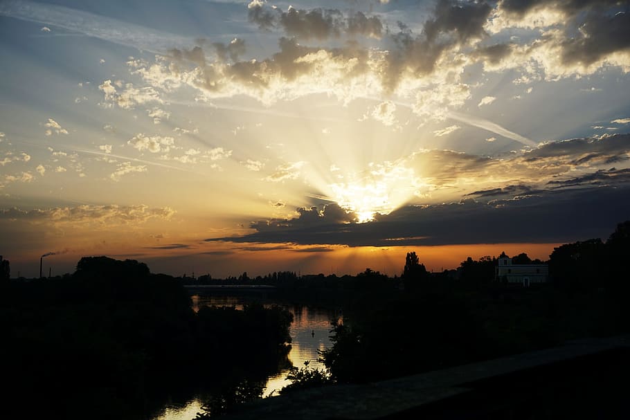 sunset, aschaffenburg, main, evening sky, horizon, afterglow HD wallpaper