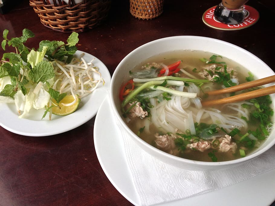 noodle soup dish, pho, vietnamese food, restaurant, tourism in vietnam, HD wallpaper
