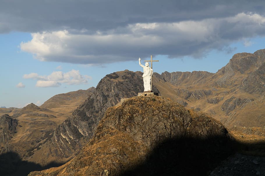jesus, sun, mountain, sky, peru, south america, clouds, nature HD wallpaper